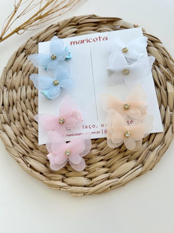 Par hairclip borboleta organza