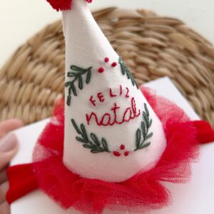 Chapéu Noel bordado à mão " Feliz Natal"