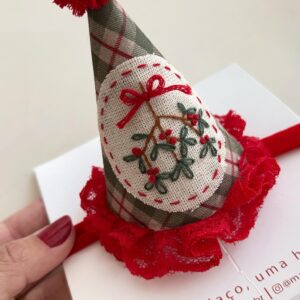 Chapéu Noel bordado à mão estampa xadrez